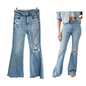 American Eagle Jeans Women 4 Short Super High Rise Flare Next Level Stretch Blue